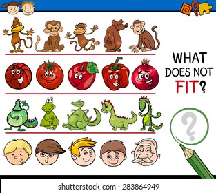 Cartoon Vector Illustration of Finding Improper Item Educational Game for Preschool Children