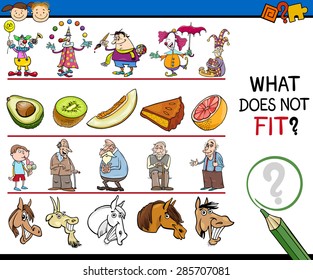 Cartoon Vector Illustration of Finding Improper Item Educational Game for Preschool Children