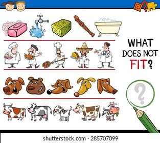 Cartoon Vector Illustration of Finding Improper Item Educational Game for Preschool Children