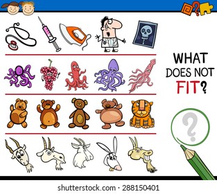 Cartoon Vector Illustration of Finding Improper Item Educational Game for Preschool Children