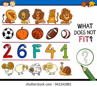 Cartoon Vector Illustration of Finding Improper Item in the Row Educational Task for Preschool Children