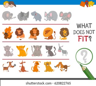 Cartoon Vector Illustration of Finding improper Picture in a Row Educational Activity for Preschool Children