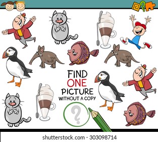 Cartoon Vector Illustration of Finding Picture without a Copy Game for Preschool Children