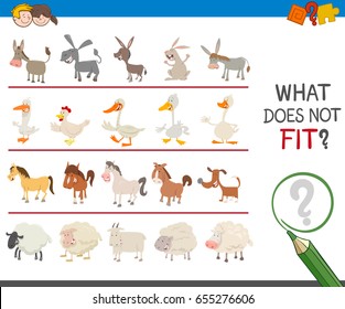 Cartoon Vector Illustration of Finding Picture that does not Fit in a Row Activity Game for Children