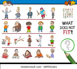 Cartoon Vector Illustration of Finding Picture that does not Fit with the Rest in a Row Educational Activity for Kids