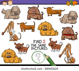 Cartoon Vector Illustration of Finding the Same Picture Educational Game for Preschool Children with Dogs