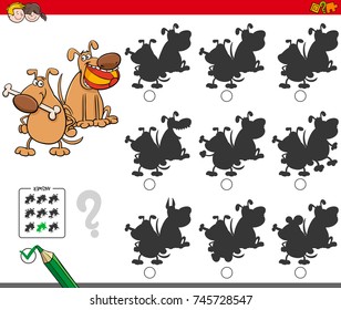 Cartoon Vector Illustration of Finding the Shadow without Differences Educational Activity for Children with Dogs Animal Characters