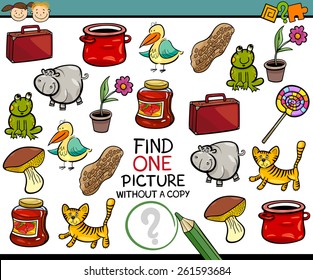 Cartoon Vector Illustration of Finding Single Picture without Copy Educational Game for Preschool Children