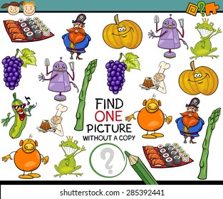 Cartoon Vector Illustration of Finding Single Picture without a Pair Educational Game for Preschool Children