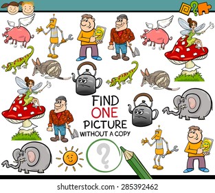 Cartoon Vector Illustration of Finding Single Picture without a Pair Educational Game for Preschool Children