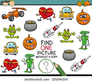 Cartoon Vector Illustration of Finding Single Picture Educational Game for Preschool Children