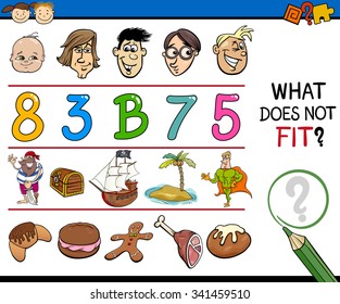 Cartoon Vector Illustration of Finding Wrong Item in the Row Educational Task for Preschoolers