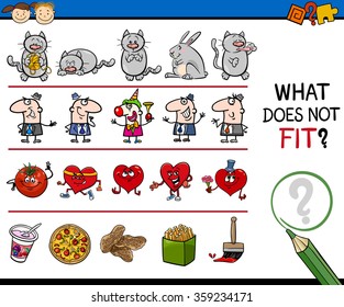 Cartoon Vector Illustration of Finding Wrong Item in the Row Educational Task for Preschool Kids