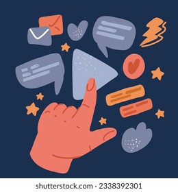 Ilustración vectorial de dibujos animados del icono de pulsación del dedo sobre la oscuridad
