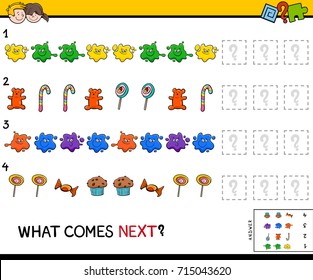 Cartoon Vector Illustration of Finishing the Pattern Educational Activity Game for Preschool Children