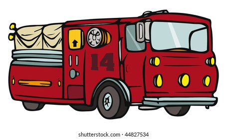 Cartoon Vector Illustration Fire Engine