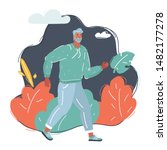 Cartoon vector illustration of Fired Sad Employee Cartoon. Cry man with Box of Belongings. Office Worker Lost Job. Upset, Frustrated Character. Unemployed, Jobless Man on dark background.