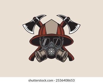ilustração de vetor de desenho animado de um bombeiro usando uma máscara