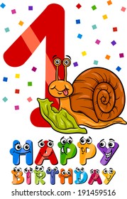 Cartoon Vector Illustration of the First Birthday Anniversary Design for Children