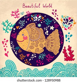 Cartoon vector illustration with fish
