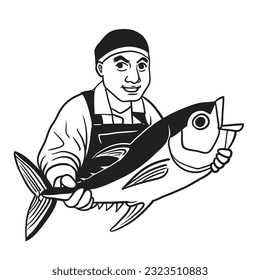 Cartoon vector illustration of a fishmonger
