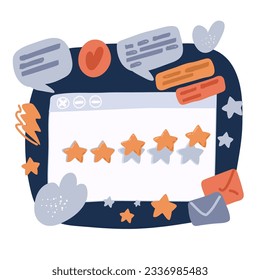 Cartoon vector illustration of five star in browser over dark