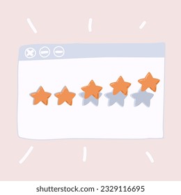 Cartoon vector illustration of five stars open lock in browser window. Raiting concept.
