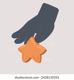 Cartoon vector illustration of five stars rating, someone put another star on rate by his hand