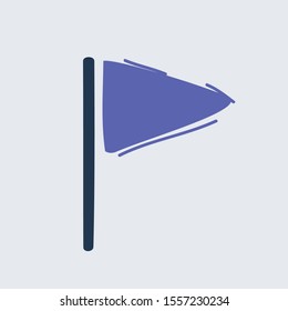Cartoon vector illustration of flag waving on the wind. Isolated on white. Hand drawn object.