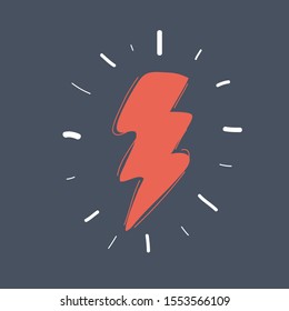Cartoon vector illustration of Flash zigzag icon. Hand drawn object on dark background.