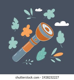 Cartoon vector illustration of flashlight icon on dark.