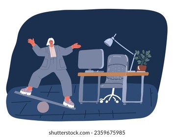 Cartoon vector illustration of Flat design of work life balance concept over dark backround