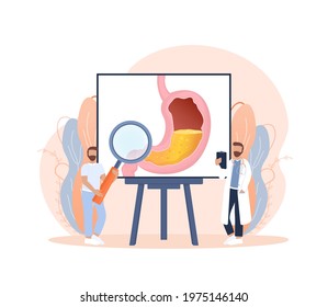 Cartoon vector illustration. Flat vector illustration with intestines, digestive system concept. Characters.