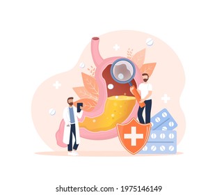 Cartoon vector illustration. Flat vector illustration with intestines, digestive system concept. Characters.