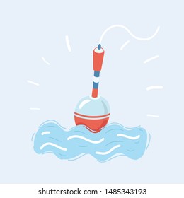Cartoon vector illustration of floats with hooks under water, waves, fishing, leisure. Object on isolated background.