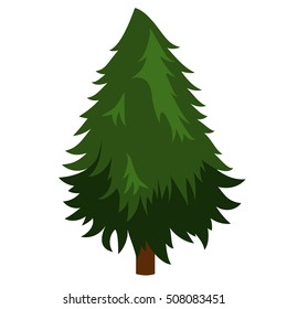 cartoon vector illustration of fluffy Christmas green fir isolated on white background. hand-drawn Christmas forest fir. 