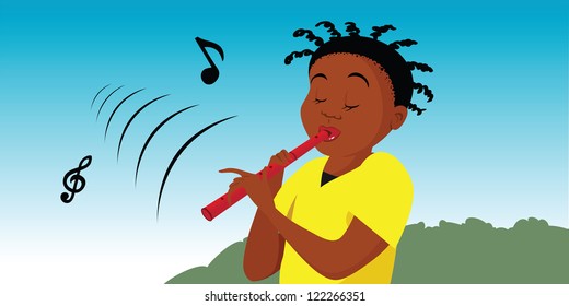 cartoon vector illustration of a flute player