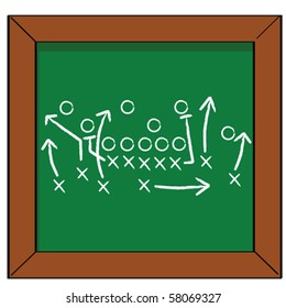 Cartoon Vector Illustration Of A Football Game Plan On A Blackboard