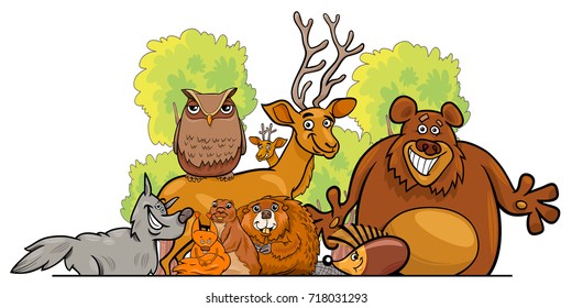 Cartoon Vector illustration of Forest Animal Characters Group