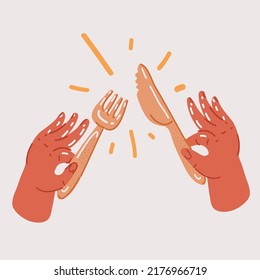 Cartoon vector illustration of Fork and knife in hand