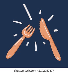 Cartoon vector illustration of fork and knife over dark backround