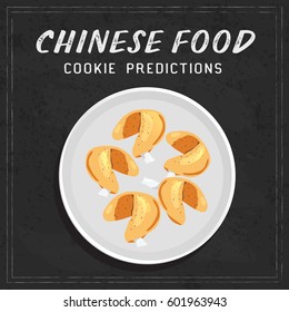 Cartoon vector illustration of fortune cookie predictions.
