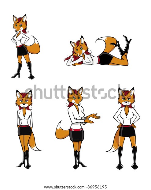 cartoon vector\
illustration of a fox sexy\
poses