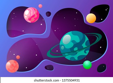 Cartoon vector illustration with free space. Vector background outer space. 