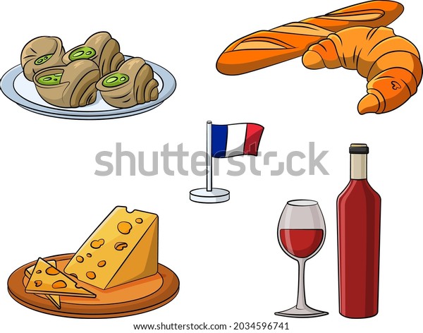 Cartoon Vector Illustration French Foods Assortment Stock Vector ...