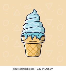 Cartoon vector illustration of Fresh Blue Ice Cream cone. Ice cream vector illustration