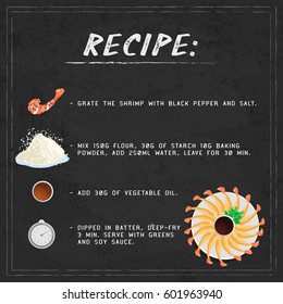 Cartoon vector illustration of fried shrimp on gray background, vector