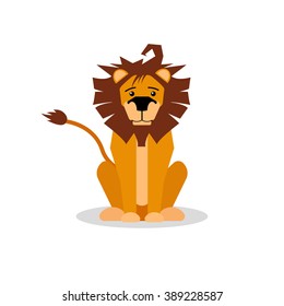 A cartoon vector illustration of a friendly lion sitting and forward facing. Lion character. Cartoon vector illustration.