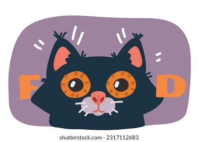 Cartoon vector illustration of Front-facing cat and food concept