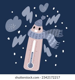 Cartoon vector illustration of frozen Thermometer Icon over dark background